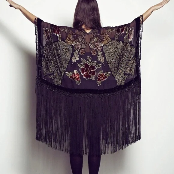 Hand crafted Boho Peacock Tassel Fringe Kimono - Picture 2 of 14